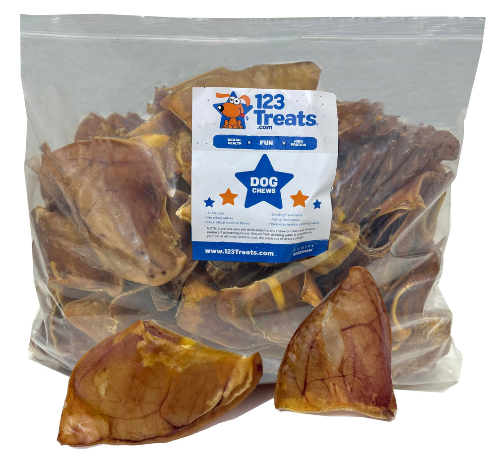 123 Treats orejas de cerdo para perros, masticación prolongada y sabor natural