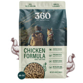 360 Pet Nutrition bolsa de alimento crudo congelado con pollo e hígado, lista para alimentar.