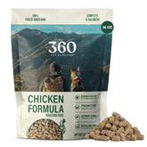 360 Pet Nutrition alimento seco congelado para perro con pollo, sabor natural y listo para servir.