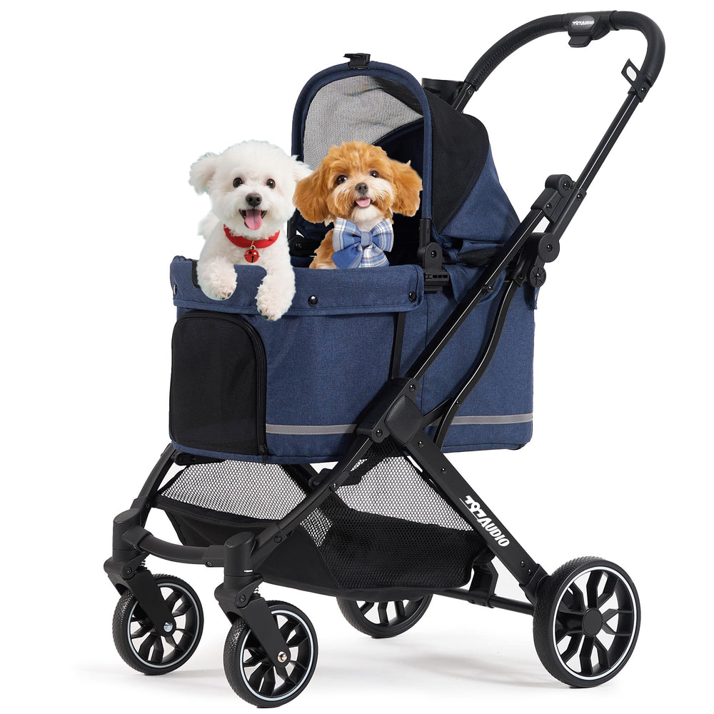 797Audio carrito para perros, vista frontal, azul, para paseos cómodos.