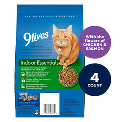 Imagen de 9Lives Indoor Essentials, croquetas variadas formas, alimento diario para apoyo digestivo.