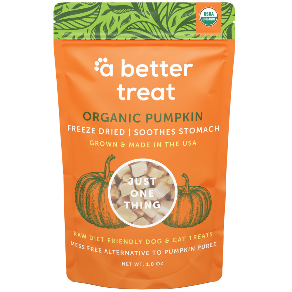 A Better Treat freeze-dried pumpkin treats closeup for premium single-ingredient rewards.