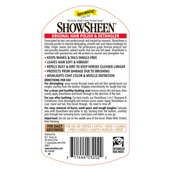 Aplicación en mane y cola con Absorbine ShowSheen para desenredado suave.
