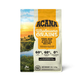 ACANA Wholesome Grains, saco de 4 lb, nutrición equilibrada para perros activos.