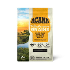 ACANA Wholesome Grains, saco de 4 lb, nutrición equilibrada para perros activos.