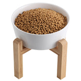 Addogyy tazón cerámico elevado con base de madera para perros, facilita la alimentación y reduce tensión de cuello.