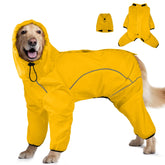 ADNIKIA capa para perro con capucha removible protegiendo contra lluvia y viento, ideal para paseos.