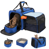 Transportín A.FATI para gato con caja de arena azul, ideal para viajes.