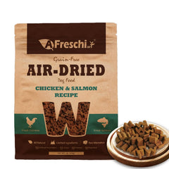 A Freschi Srl en bolsa 1 lb, alimento para perros deshidratado al aire con pollo y salmón.