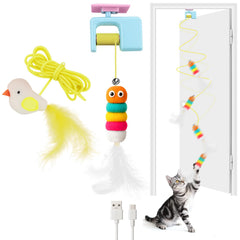 AIERSA juguete interactivo para gatos colgante azul, estimula la caza lúdica en puertas.