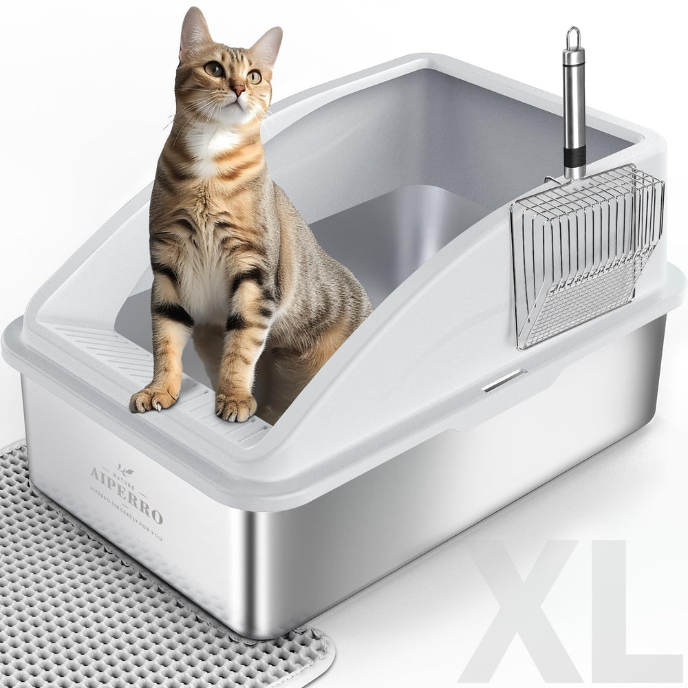AIPERRO bandeja-arena-gato-acero-inoxidable-tapa-alta: ideal para gatos grandes.