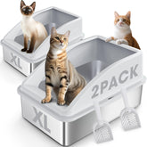 Cajas AIPERRO de acero inoxidable en dúo, ideal para hogares con varios gatos.