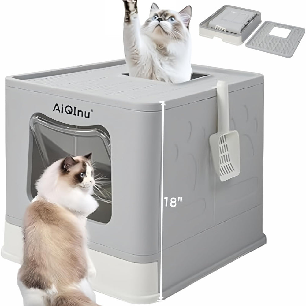 AiQInu caja de arena plegable grande con tapa para gatos grandes y viajes.