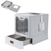 AiQInu caja arenero acero inoxidable con tapa, higiene duradera para gatos.