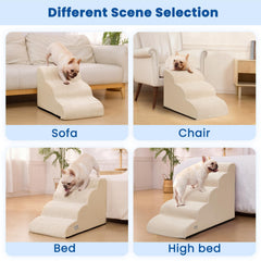Airpanda escalera de 4 escalones para perros y gatos sobre cama mediana