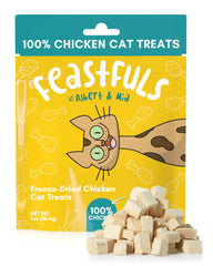 ALBERT & MIA Feastfuls: empaque frontal, premio natural para gatos y entrenamiento.