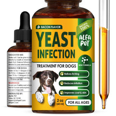 Alfa Pet tratamiento levadura para perros en frasco, apoyo natural para la piel.