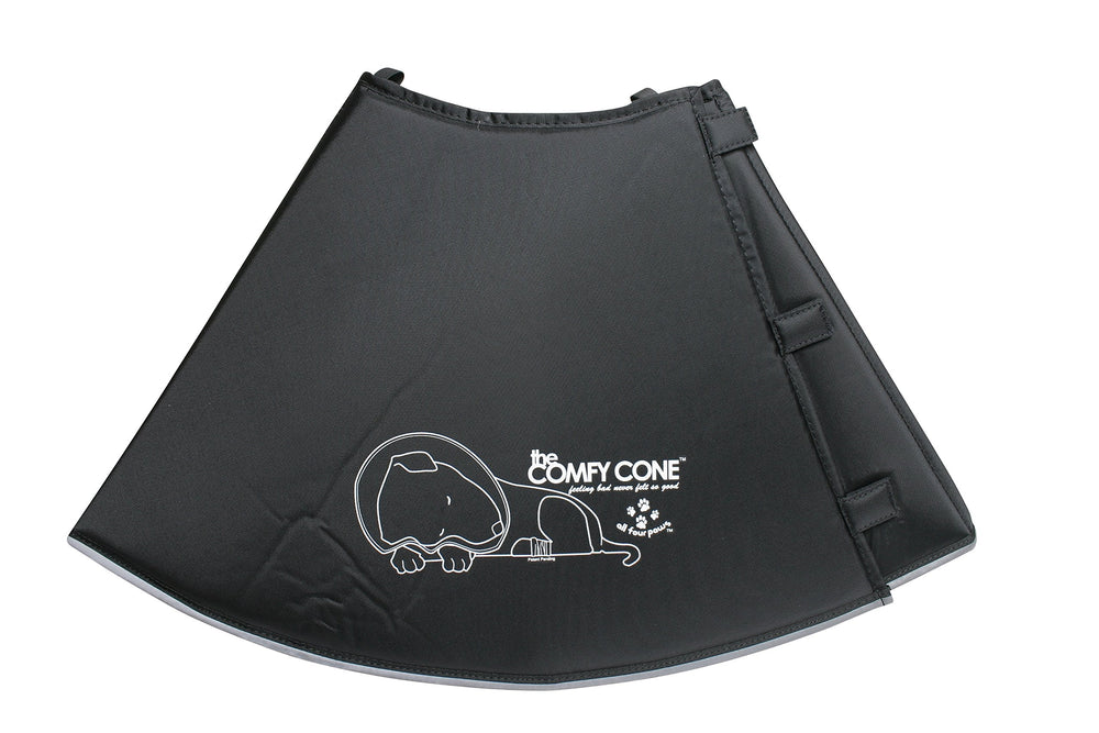 All Four Paws Comfy Cone XXL negro, frente, cómodo soporte para recuperación postoperatoria