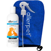 Allerpet eliminador de caspa de gato sin aloe vera en botella de 12 oz, uso sencillo.