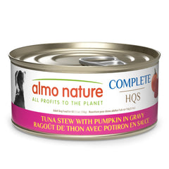 Almo Nature HQS estofado de atún con calabaza en salsa, fuente de proteínas fáciles de digerir.