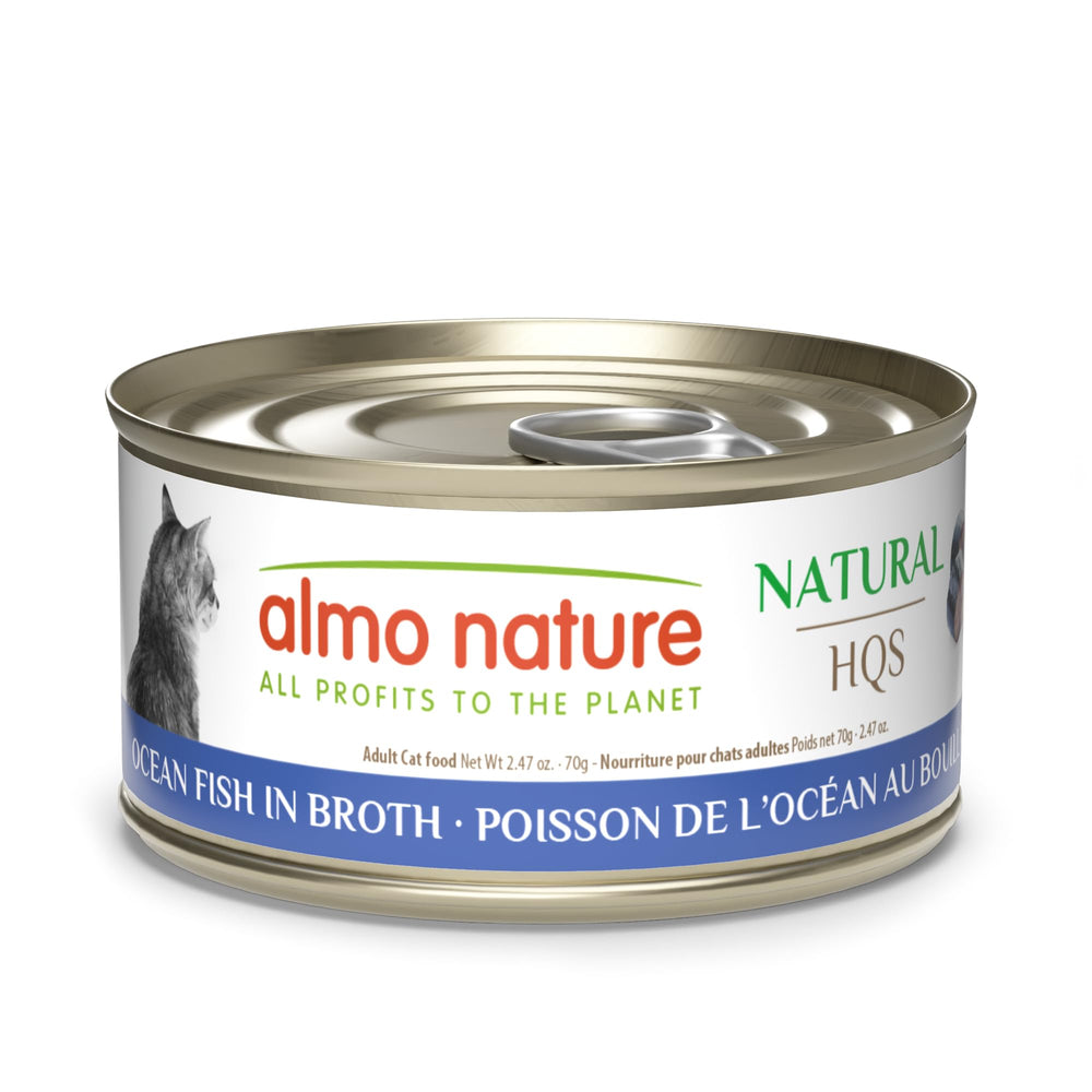 Almo Nature HQS Natural pescados del océano en caldo, proteína fácilmente digerible para gatos.