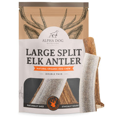 Asta de ciervo grande partido de Alpha Dog Nutrition para masticar duradero.