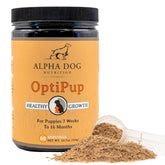 Alpha Dog OptiPup botella: facilita la dosificación diaria para cachorros.