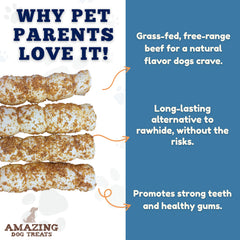Amazing Dog Treats: rollos cachete de res durabilidad larga para masticadores persistentes