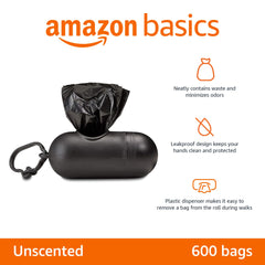 Bolsas para perro con clip de correa y dispensador, práctico para paseos.
