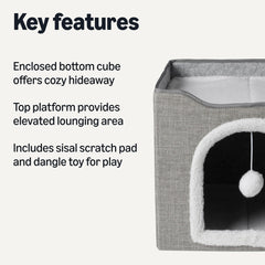 Casita Amazon Basics con rascador de sisal integrado para rascar y jugar