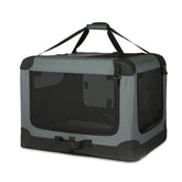 Amazon Basics jaula transportín plegable con cuatro puertas, ideal para viajes con mascotas.