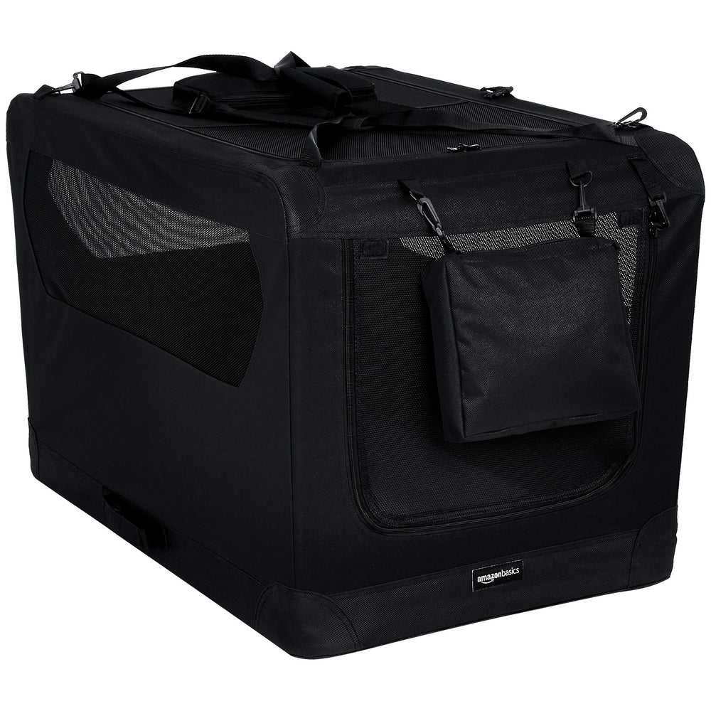 Amazon Basics transportín para perro plegable, vista frontal, ideal para viajes y paseos.