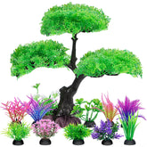 Ameliade plantas artificiales para acuario, árbol verde, refugio seguro para peces.