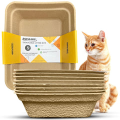 animaru cajas de arena desechables marrón, empaque visible, opción ecológica para casa.