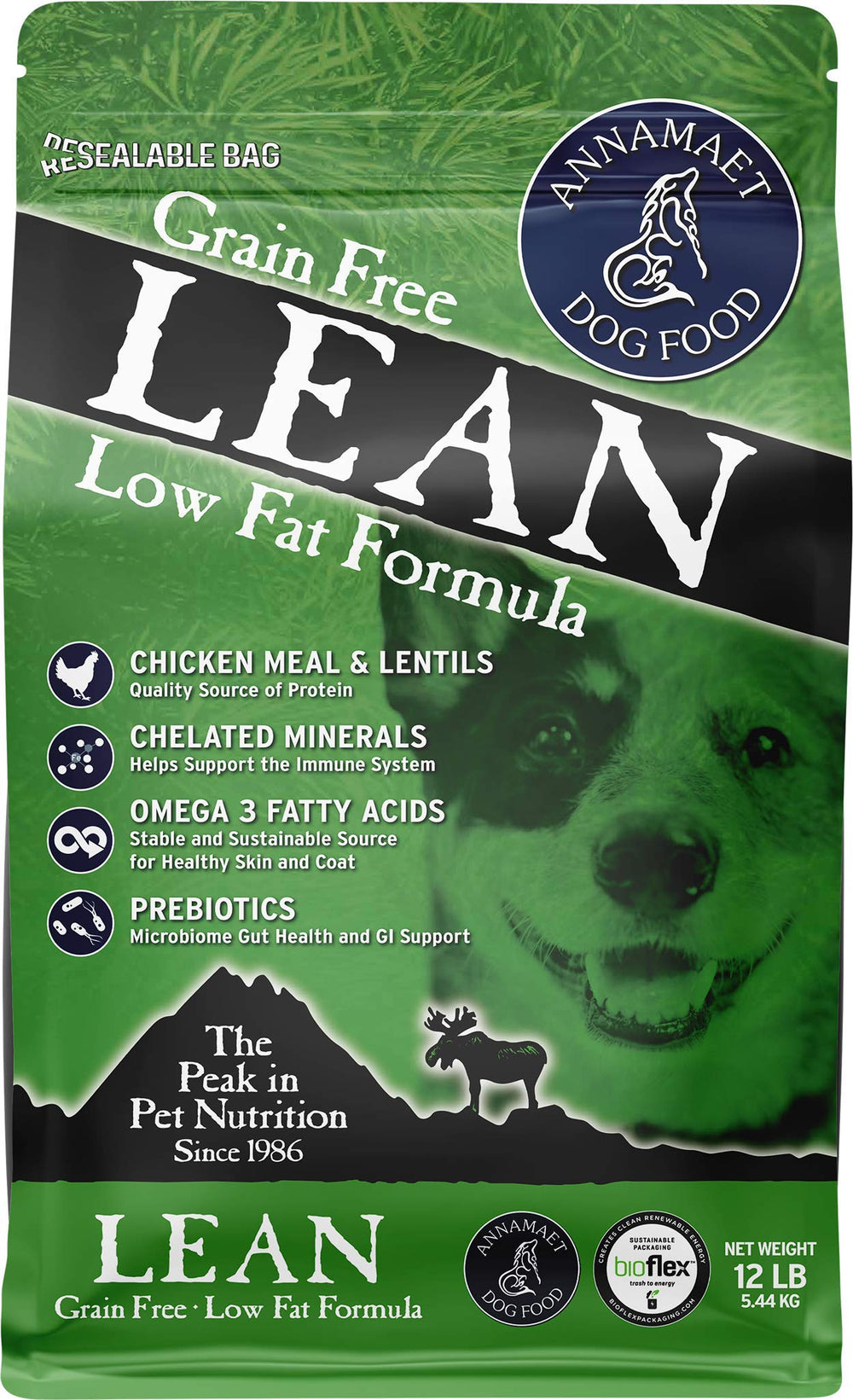 Annamaet Lean bolsa 12 lb, opción de control de peso para perros.