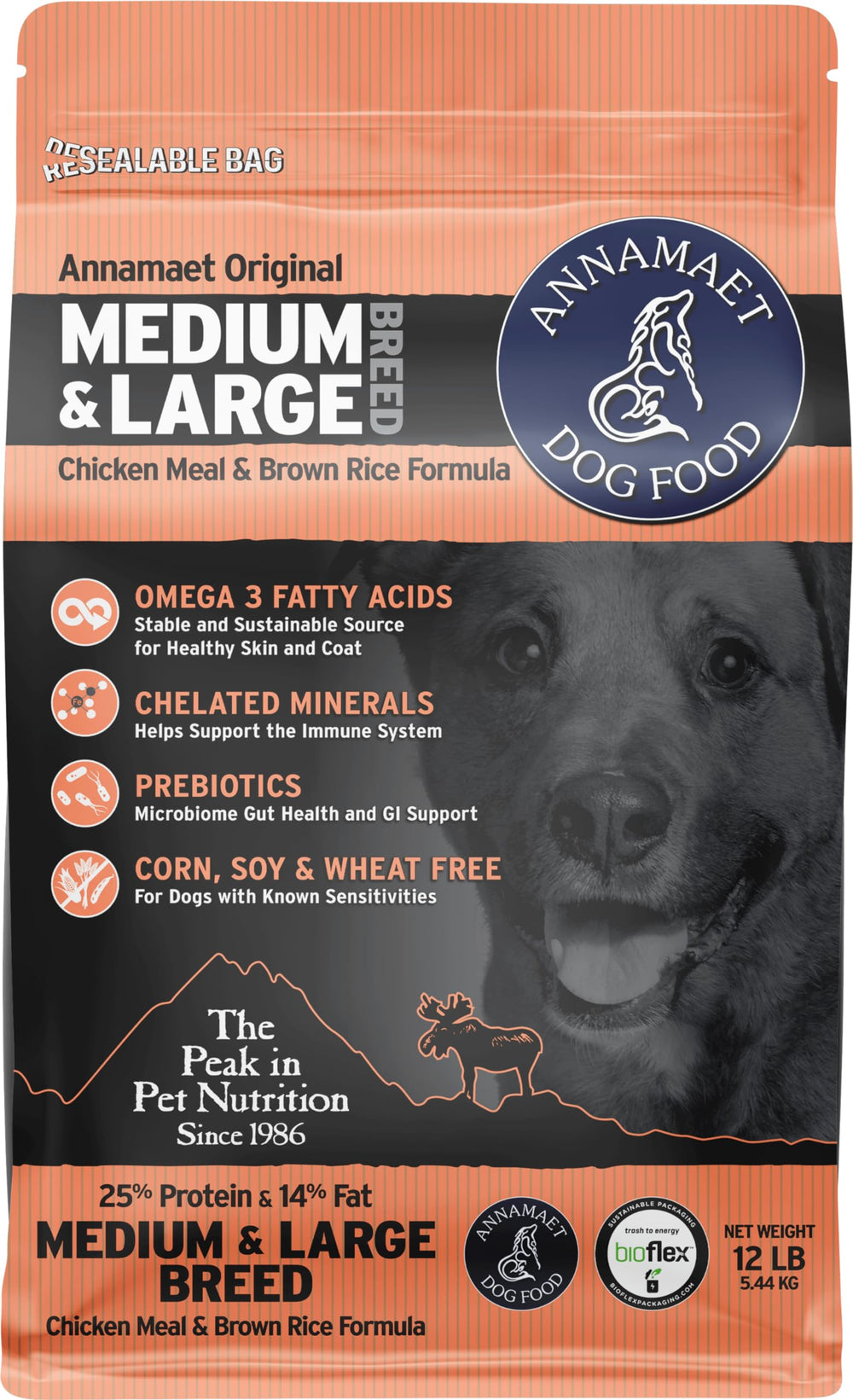 Annamaet Original Encore, bolsa de 12 lb, nutrición premium para perros activos.
