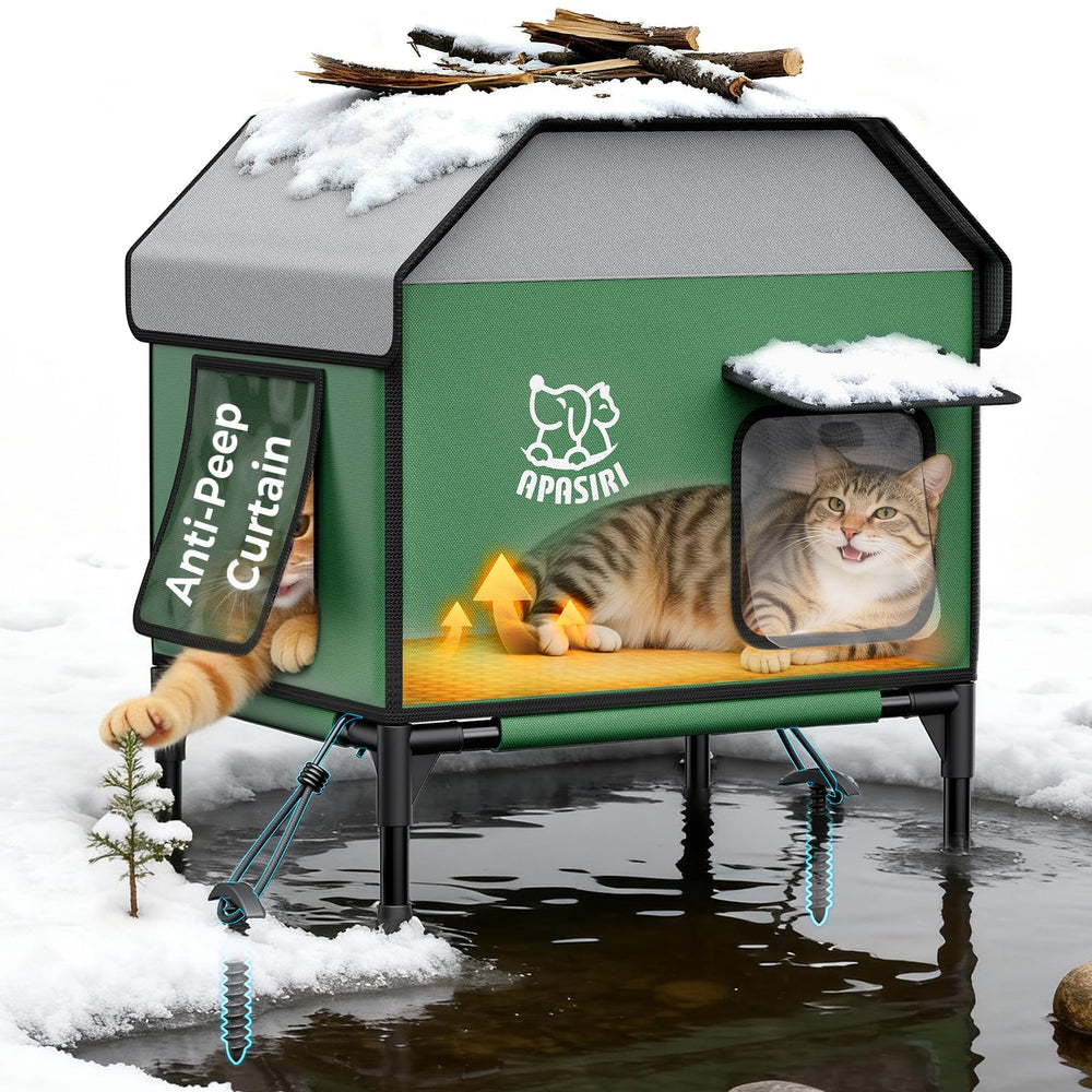 Apasiri, casa gatos exterior caliente mediana, refugio cómodo para noches frías en el jardín.