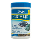 API CICHLIDOS GRANULOS FLOTANTES en contenedor, promueve crecimiento saludable para ciclidos grandes.