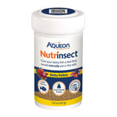 Envase de Aqueon Nutrinsect con pellets para betta, apoyo digestivo.