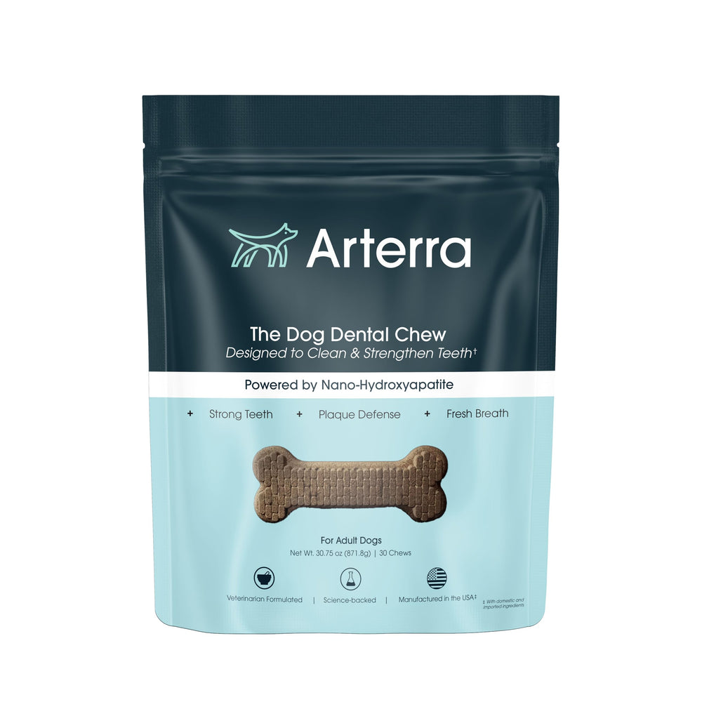 Empaque de Arterra Pet Science masticables dentales con nano-hidroxiapatita para dientes sanos