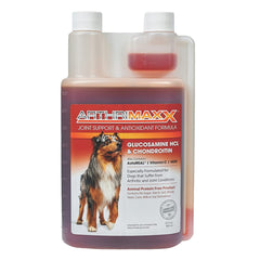 ArthriMAXX en botella, suplemento para perros y articulaciones, listo para usar.