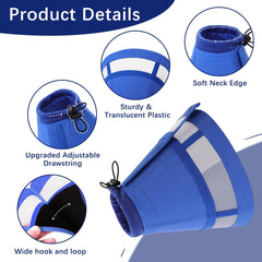 ASENKU cone suave ajustable azul, vista lateral, ajuste cómodo y seguro.