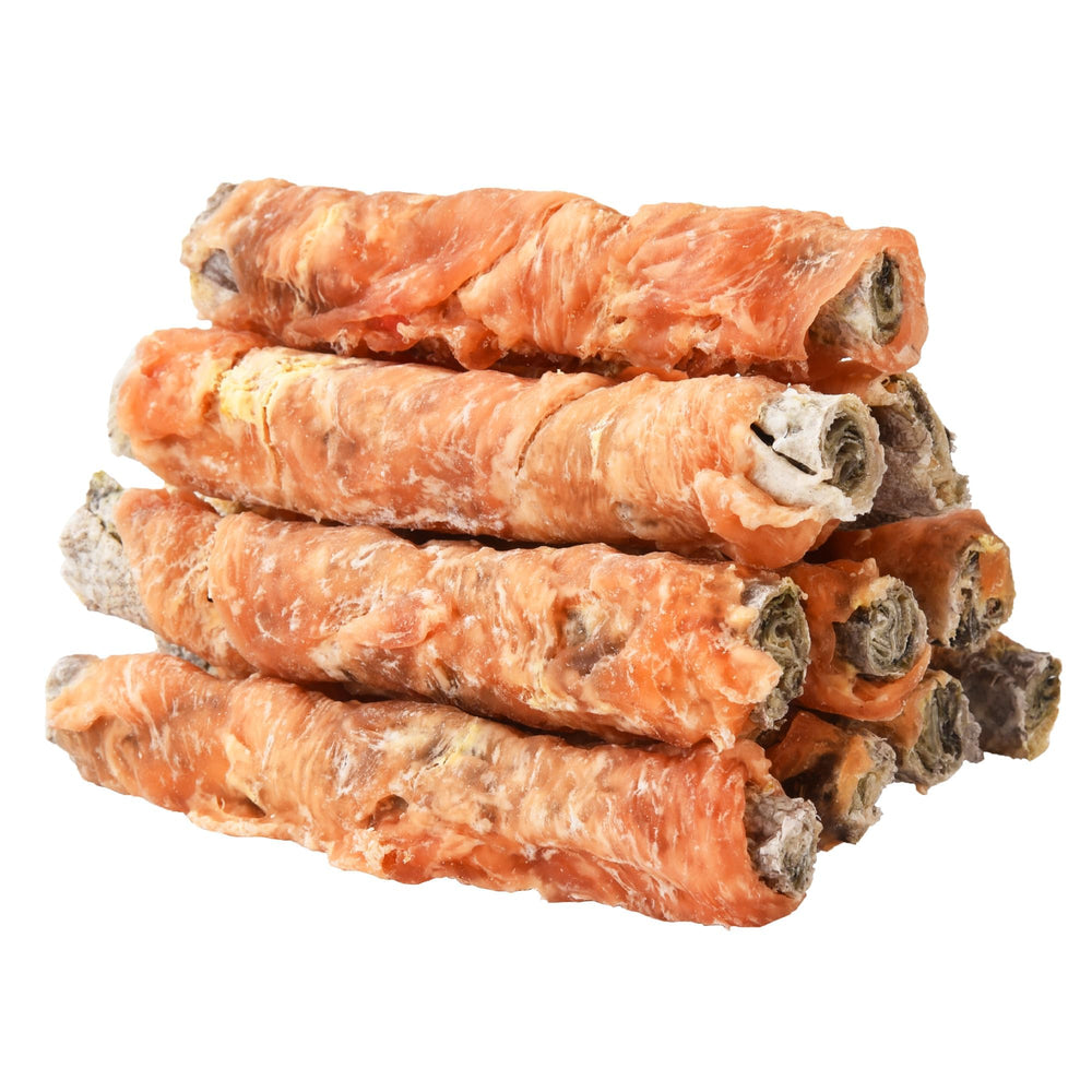 ASMPET Bastones de piel de bacalao envueltos en pollo, snack sabroso para perro