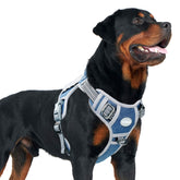 AUROTH arnés táctico para perro denim azul, vista frontal con ajuste seguro.