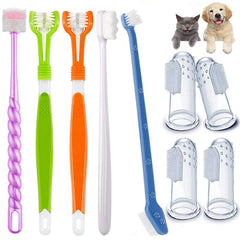 AZOFFYIU juego de cepillos para perros 3 cabezas, limpieza dental profunda