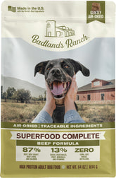 BADLANDS RANCH alimento para perro en bolsa 64oz, fácil de almacenar y servir.