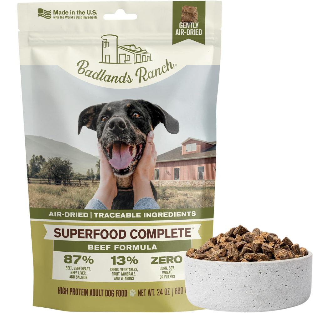 BADLANDS RANCH empacado en bolsa para perros, fácil de almacenar.