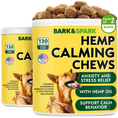BARK&SPARK Premios calmantes para perros, envase listo para uso diario.
