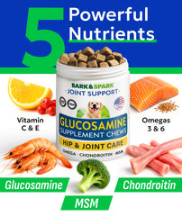 BARK&SPARK Ingredientes clave: glucosamina, condroitina y MSM para comodidad articular.