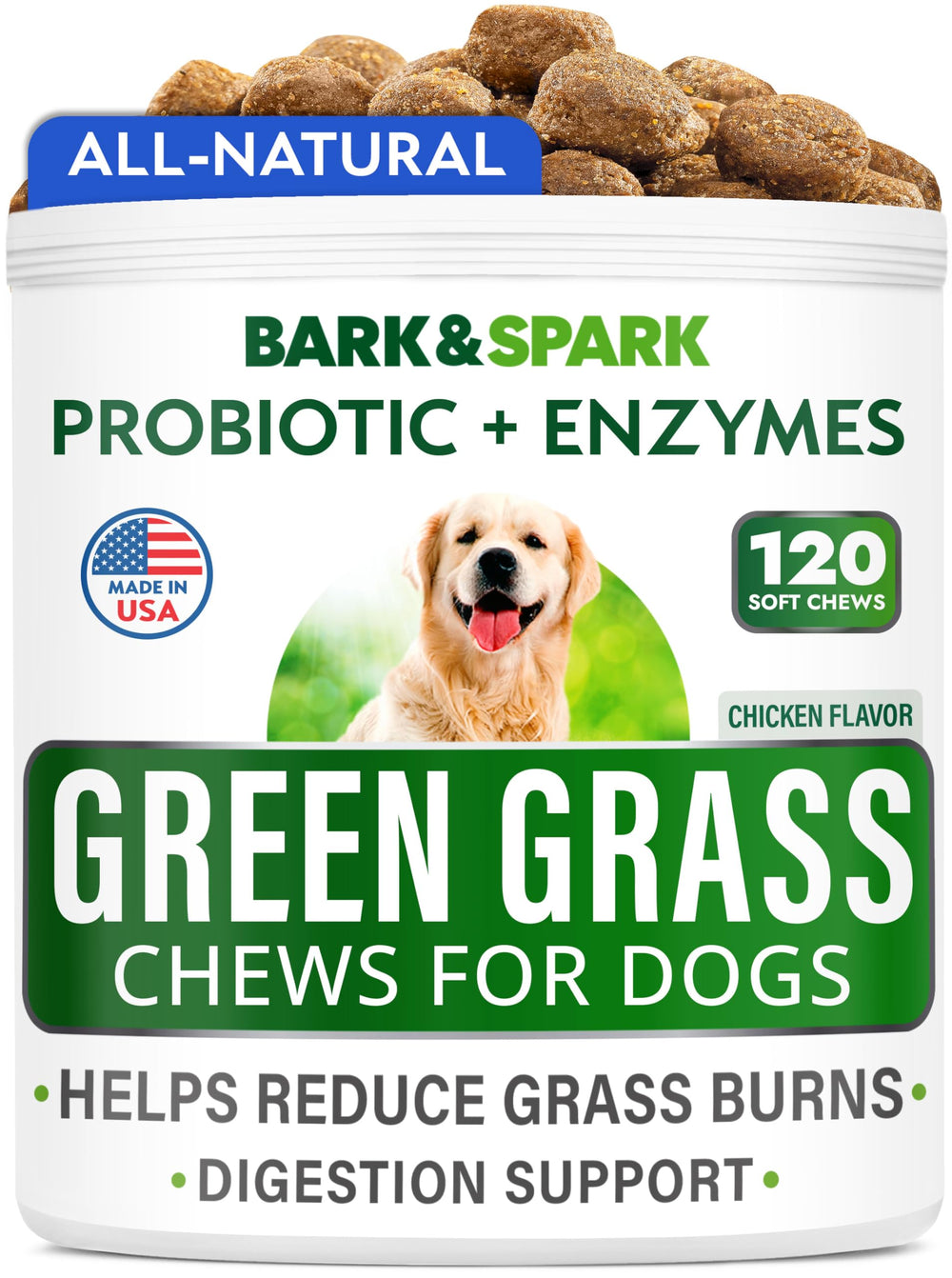 Bark&Spark masticables para césped protegen y restauran el color del césped.